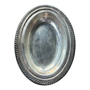 VTG Crescent Silver Plate Oval Dish HEAVILY PLATED Gadroon Rope Pattern 12”x9”
